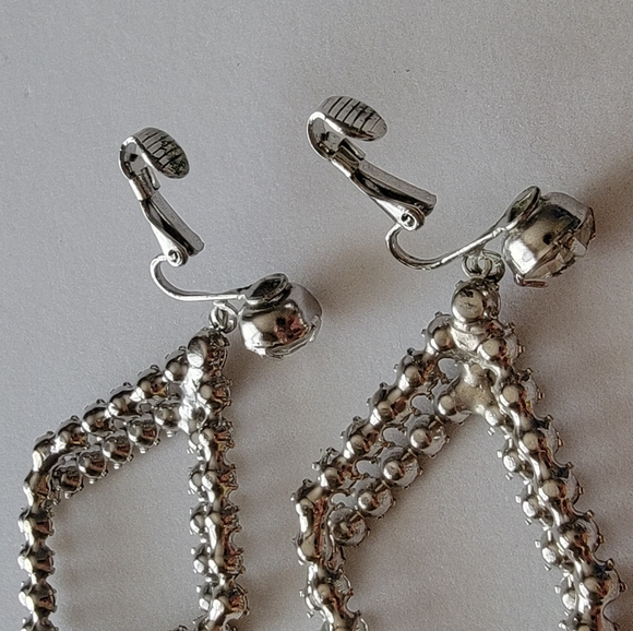Vintage Clip-on Rhinestone Diamond Drop Earrings - Picture 3 of 7